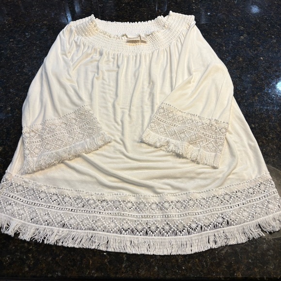Chico's Tops - Chicos Women’s White Off Shoulder Boho Top Lace Fringe Trim Size 1
